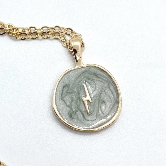 GRAY Resin Lightning Bolt Lucky Charms Necklace - Picture 3 of 8